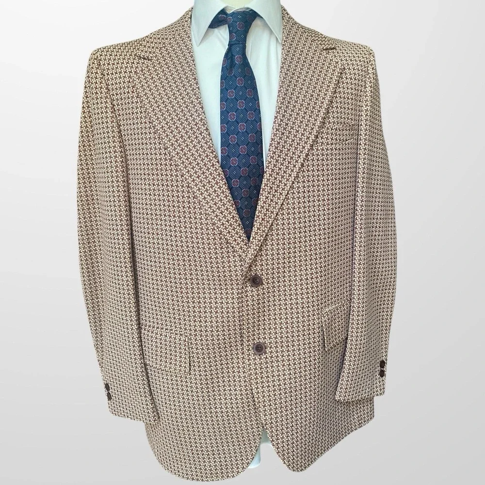 Vintage Palm Beach Blazer Mens 44L Maroon Houndstooth Sport Coat‎ USA Union Made